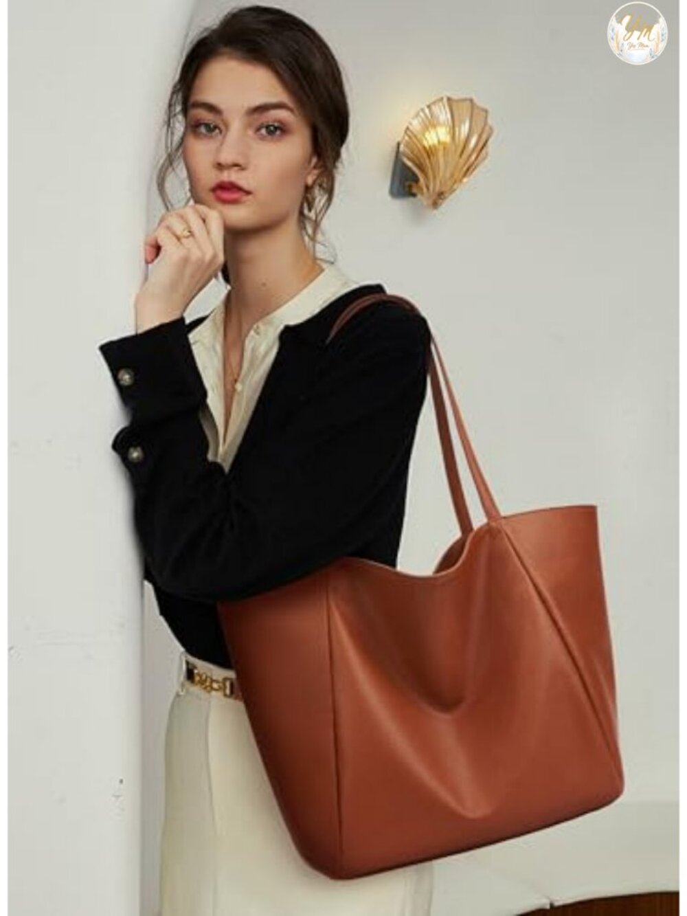 Large Vegan Leather Tote Bag 16L Zipper Work Weekender Hobo Shoulder Purse - Picture 6 of 6